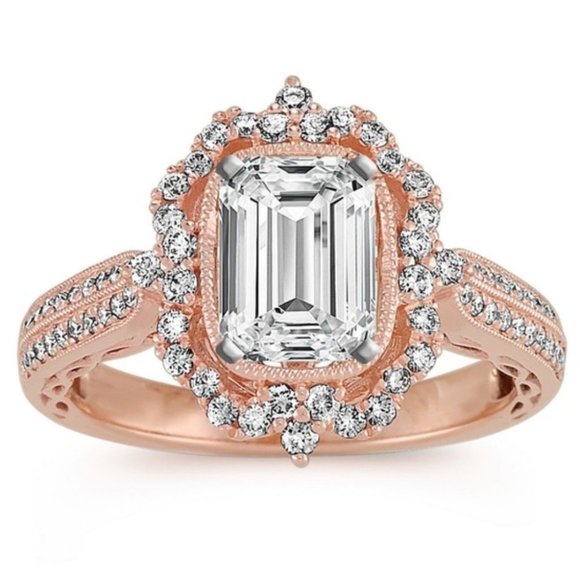 Cocktail Ring Rose Gold Emerald Cut White Sapphire RING CZ SZ 10 NWT - Picture 1 of 8